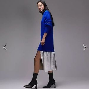 Topshop knitted crew neck dress in cobalt blue